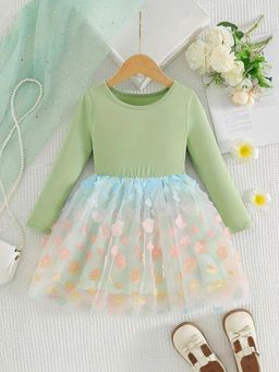 Oh Rare - Girls Green Floral Long Sleeves Party Dress