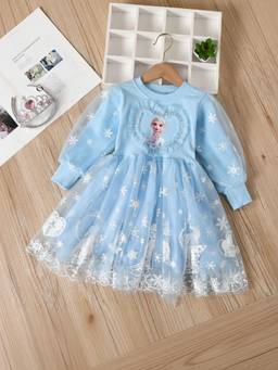 Oh Rare - Girls Blue Elsa Frozen Long Sleeves Puffy Princess Dress