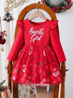Oh Rare - Girls Red Christmas Snow Flake Party Dress