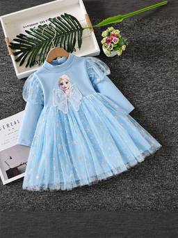 Oh Rare - Girls Blue Graphic Printed Puffy Tulle Princess Party Dress