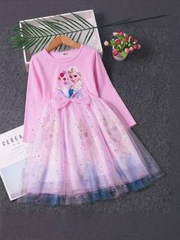 Oh Rare - Girls Pink Elsa Frozen Puffy Tulle Graphic Printed Princess Dress