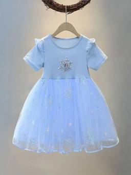 Oh Rare - Girls Blue Elsa Short Sleeves Baby Tulle Princess Dress