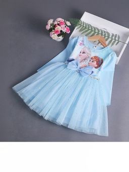 Oh Rare - Girls Blue Elsa Long Sleeves Graphic Printed Dress