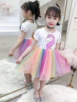 Oh Rare - Girls Multi-Color Rainbow Printed Dress