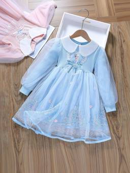Oh Rare - Girls Blue Elsa Sequined Long Sleeves Dress