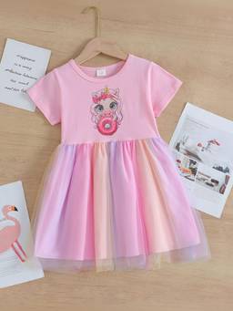 Oh Rare - Girls Pink Rainbow Tulle Birthday Princess Dress
