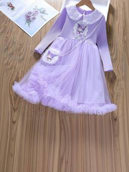 Oh Rare - Girls Lavender Sequined Kuromi Party Dress with Bag