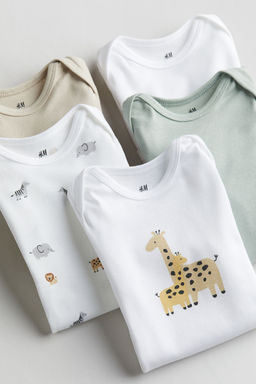 H&M - Unisex White 5-Pack Long-Sleeved Bodysuits