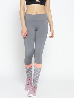Alcis - Women Grey Solid Running Tights With Printed Detail