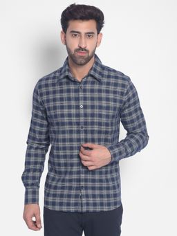 CRIMSOUNE CLUB - Mens Navy Blue Checked Shirt