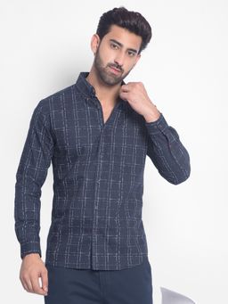 CRIMSOUNE CLUB - Mens Navy Blue Checked Shirt