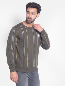 CRIMSOUNE CLUB - Mens Olive Striped Sweatshirt