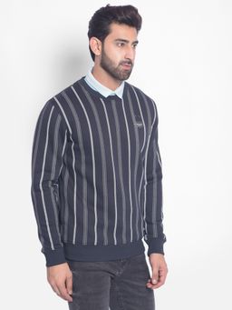 CRIMSOUNE CLUB - Mens Navy Blue Striped Sweatshirt