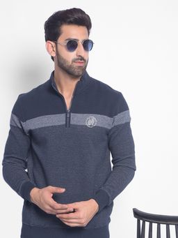 CRIMSOUNE CLUB - Mens Navy Blue Colourblocked Sweatshirt