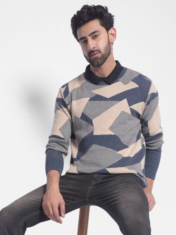 CRIMSOUNE CLUB - Mens Beige Printed Sweater