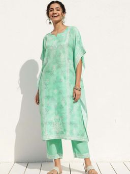 Libas - Women Green Printed Kaftan with Pant (Set of 2)