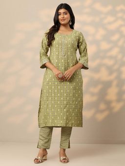 Libas - Women Green Silk Blend Printed Kurta with Pant (Set of 2)