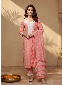 Libas - Women Pink Silk Blend Printed Kurta with Pant and Dupatta (Set of 3)