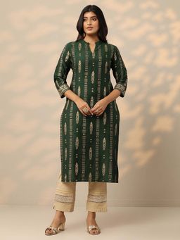 Libas - Women Silk Green Printed Kurta