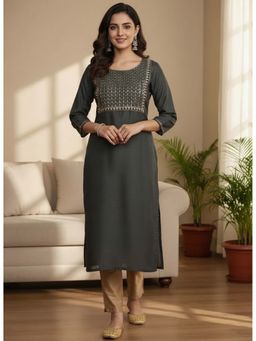 Libas - Women Silk Black Embroidered Kurta