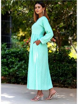 Libas - Sea Green Viscose Rayon Bandhani Printed Maxi Dress