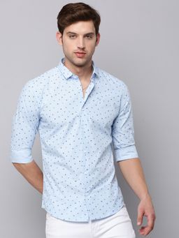 SHOWOFFFF - Mens Spread Collar Blue Printed Shirt