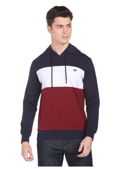Arrow - Sports Men Navy Colour Block Hooded Sweatshirt