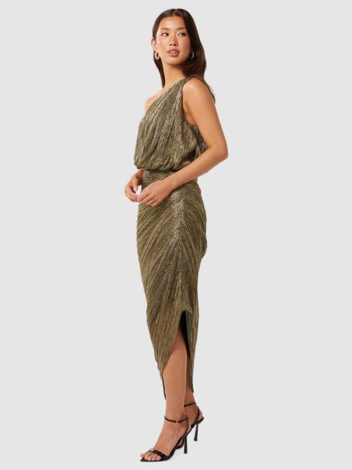 slim fit dress slacks Forever New Black & Gold Long Sleeve One-Shoulder Midi Dress Ladies Si–  Vinnies Online main image 0