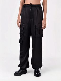 Genes Lecoanet Hemant - Women Black Front Pocket Drawstring Flared Pant