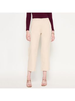 Madame - Slash Pocketed Straight Fit Belted Solid Beige Trouser (Set of 2)