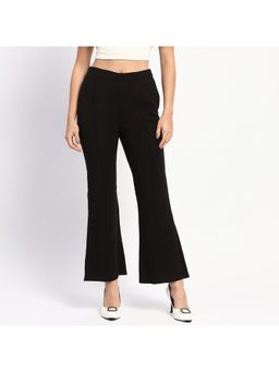 Madame - Pleated Solid Black Flared Trouser