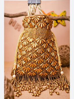 NR by Nidhi Rathi - Embellished Cream Batuas And Potlis