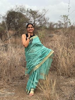 APAAPI THREADS OF GLORY - Sea Green Ethnic Motif Poly Silk Saree with Unstitched Blouse