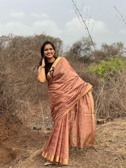 APAAPI THREADS OF GLORY - Bronze Ethnic Motif Poly Silk Saree with Unstitched Blouse