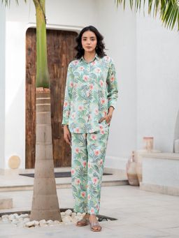 Divena - Sky Blue Floral Printed Rayon Co-Ord (Set of 2)