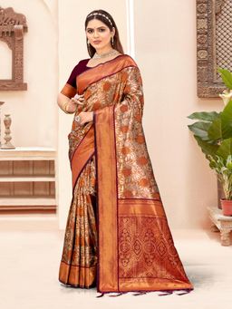 EXCLUSIVA - Maroon Handloom Silk Saree with Unstitched Blouse