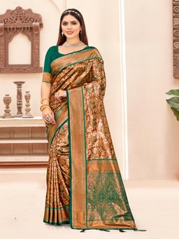 EXCLUSIVA - Green Handloom Silk Saree with Unstitched Blouse