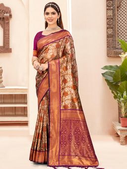 EXCLUSIVA - Purple Handloom Silk Saree with Unstitched Blouse