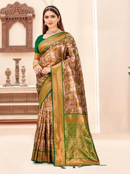 EXCLUSIVA - Light Green Handloom Silk Saree with Unstitched Blouse