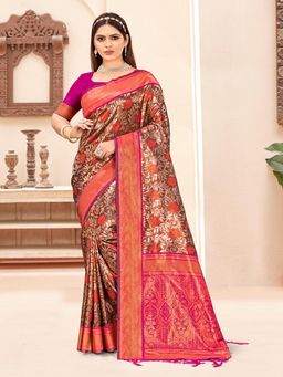 EXCLUSIVA - Pink Handloom Silk Saree with Unstitched Blouse