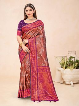 EXCLUSIVA - Purple Handloom Silk Saree with Unstitched Blouse
