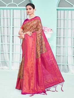 EXCLUSIVA - Pink Handloom Silk Saree with Unstitched Blouse