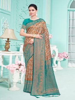 EXCLUSIVA - Teal Handloom Silk Saree with Unstitched Blouse