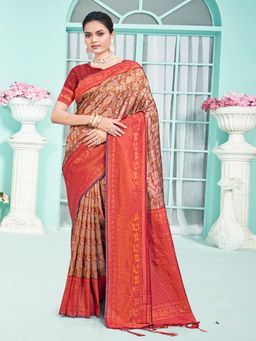 EXCLUSIVA - Maroon Handloom Silk Saree with Unstitched Blouse