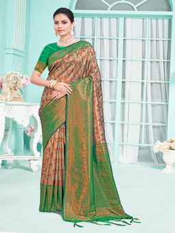 EXCLUSIVA - Green Handloom Silk Saree with Unstitched Blouse