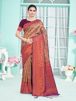 EXCLUSIVA - Wine Handloom Silk Saree with Unstitched Blouse