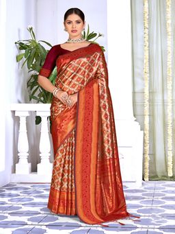 EXCLUSIVA - Wine Handloom Silk Saree with Unstitched Blouse