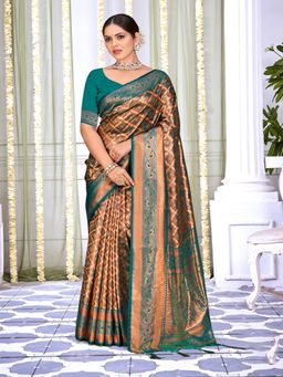 EXCLUSIVA - Teal Handloom Silk Saree with Unstitched Blouse