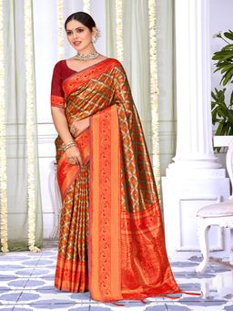 EXCLUSIVA - Maroon Handloom Silk Saree with Unstitched Blouse