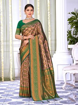 EXCLUSIVA - Green Handloom Silk Saree with Unstitched Blouse